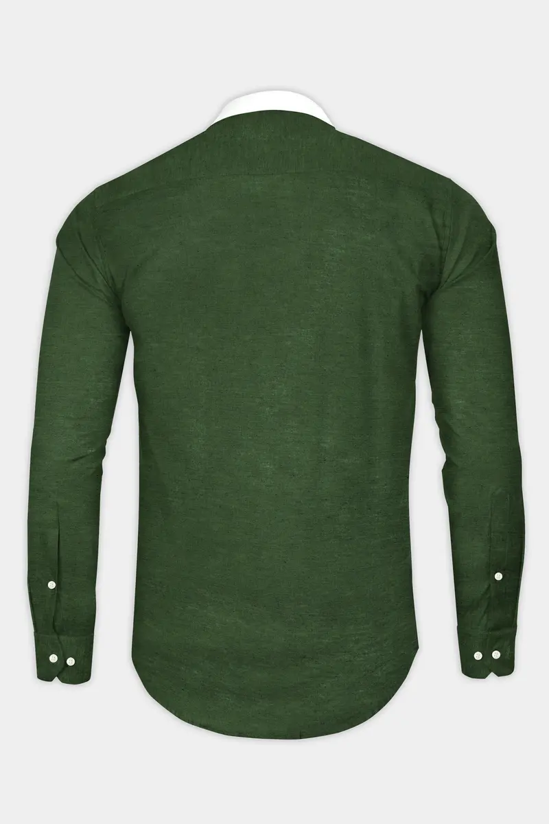 Forest Green Solid Luxurious Linen Shirt 5
