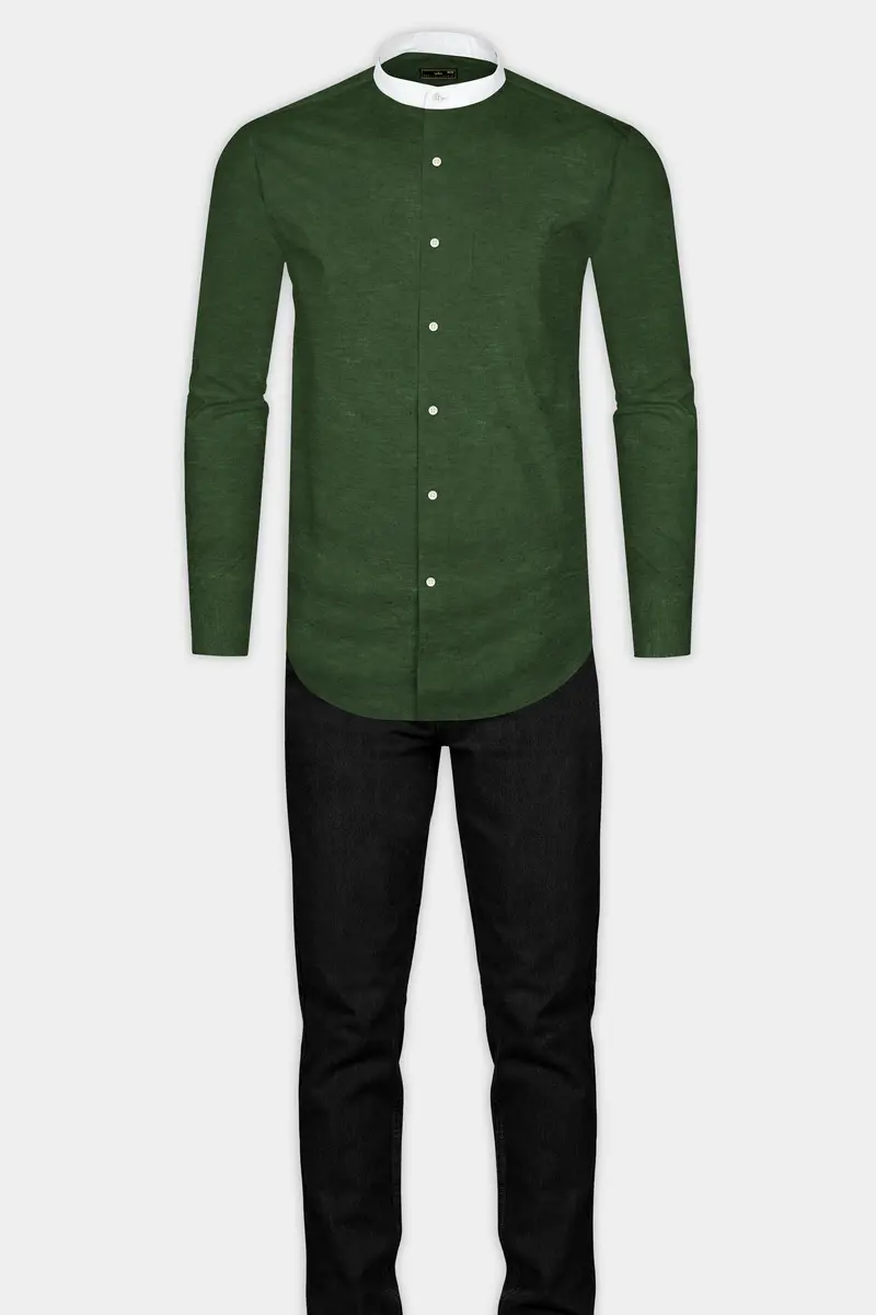 Forest Green Solid Luxurious Linen Shirt 6