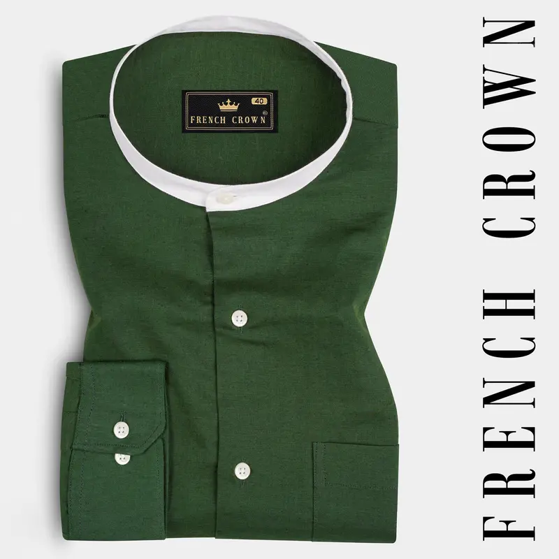 Forest Green Solid Luxurious Linen Shirt 7