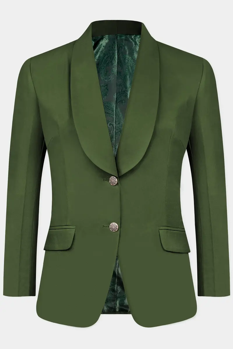 Forest Green Wool Rich Women’S Designer Tuxedo Suit 2