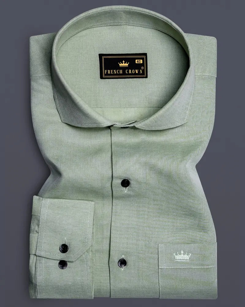 Forestweave-Tasman Green Solid Luxurious Linen Dress Shirt 10