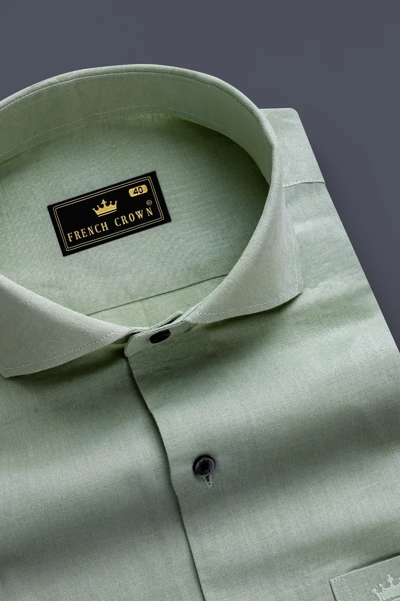Forestweave-Tasman Green Solid Luxurious Linen Dress Shirt 2