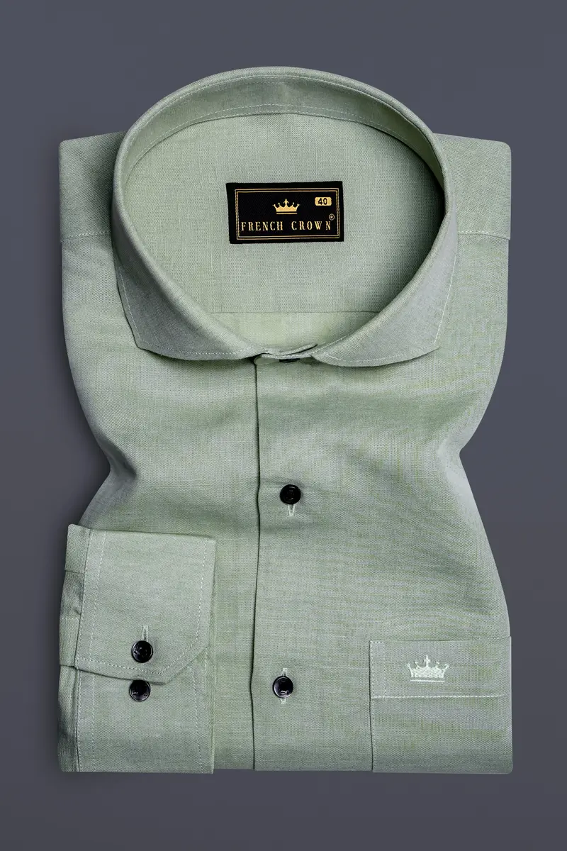 Forestweave-Tasman Green Solid Luxurious Linen Dress Shirt 4
