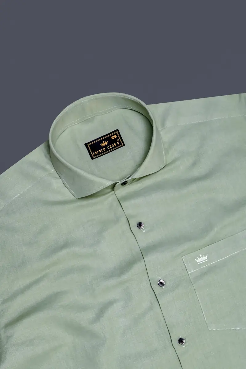 Forestweave-Tasman Green Solid Luxurious Linen Dress Shirt 5