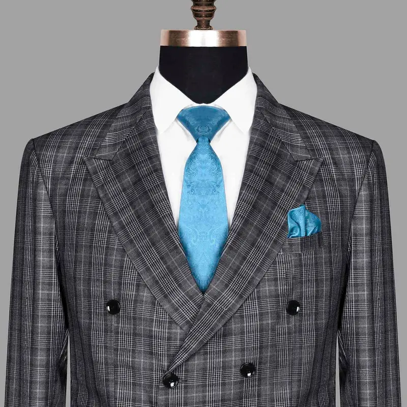 Fossil Grey Plaid Double Breasted Blazer 1