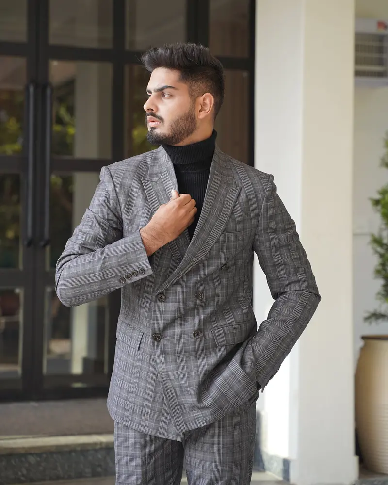 Fossil Grey Plaid Double Breasted Blazer 11
