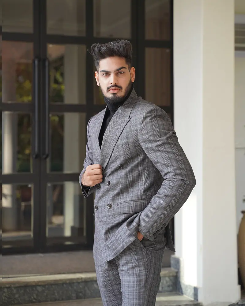 Fossil Grey Plaid Double Breasted Blazer 12