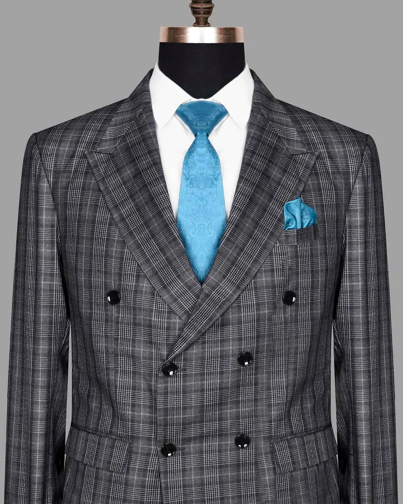 Fossil Grey Plaid Double Breasted Blazer 2