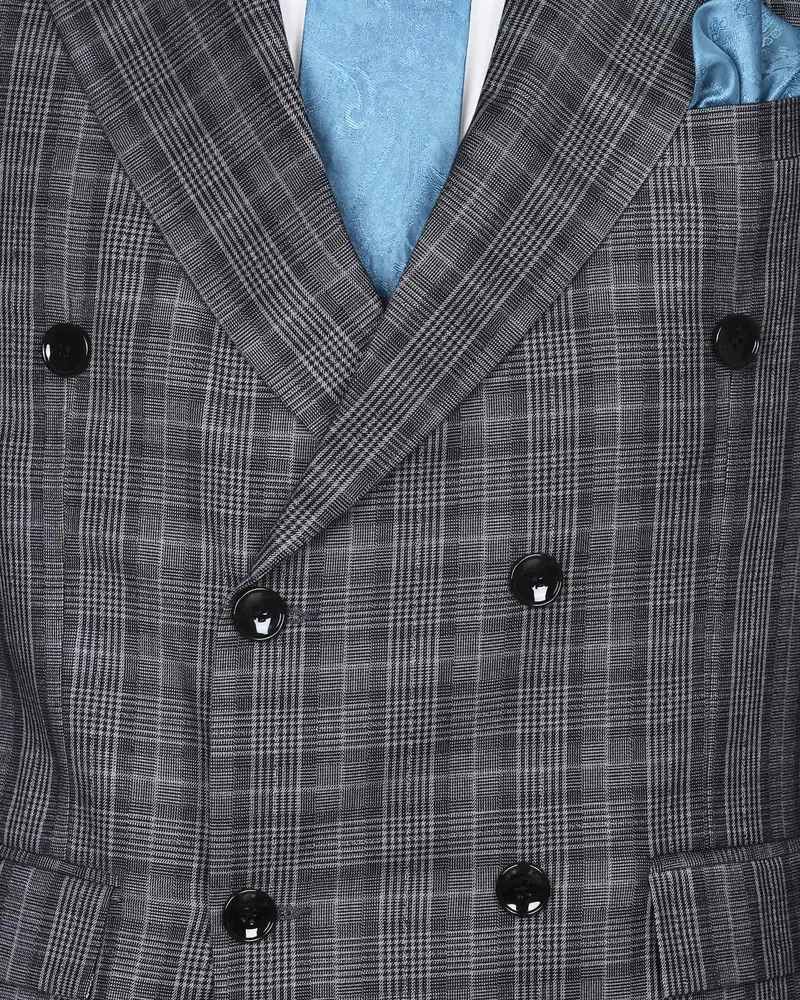 Fossil Grey Plaid Double Breasted Blazer 4