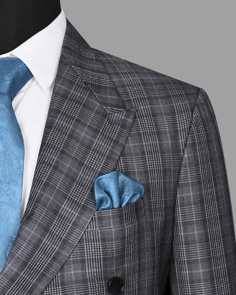 Fossil Grey Plaid Double Breasted Blazer 6