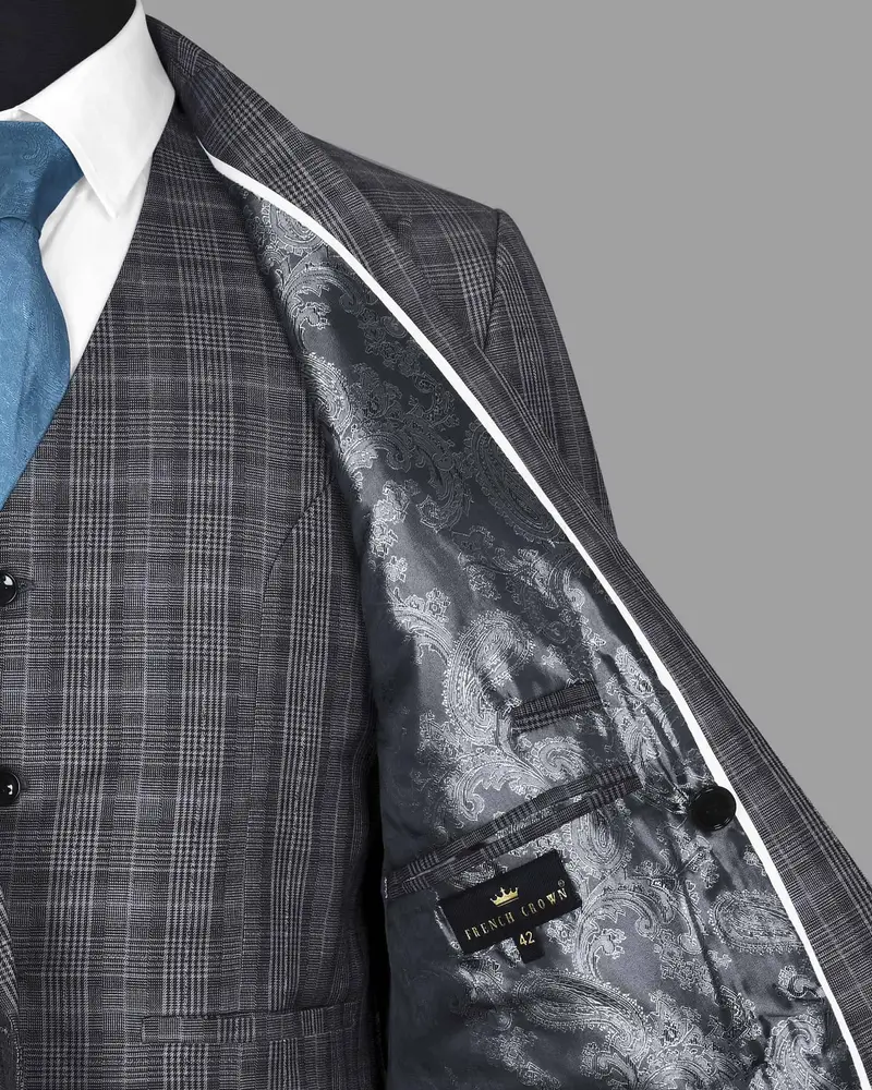 Fossil Grey Plaid Double Breasted Blazer 7