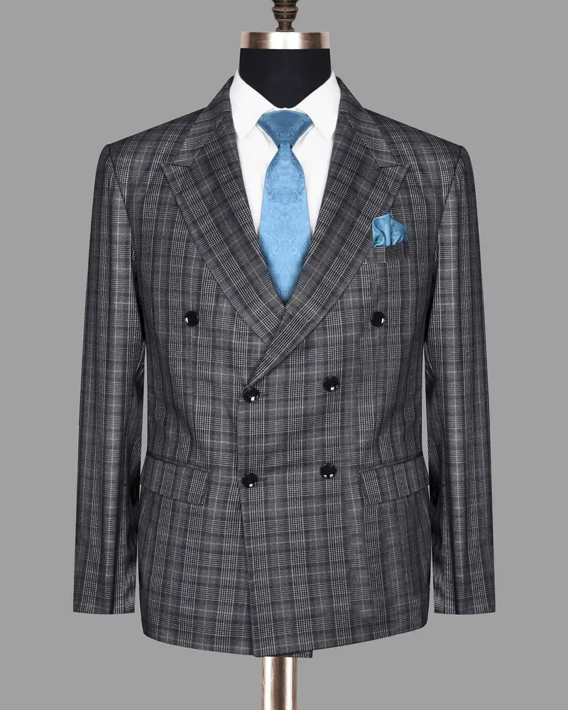 Fossil Grey Plaid Double Breasted Blazer 8