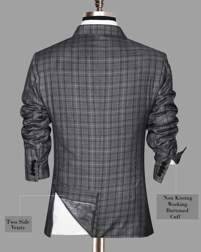 Fossil Grey Plaid Double Breasted Blazer 9