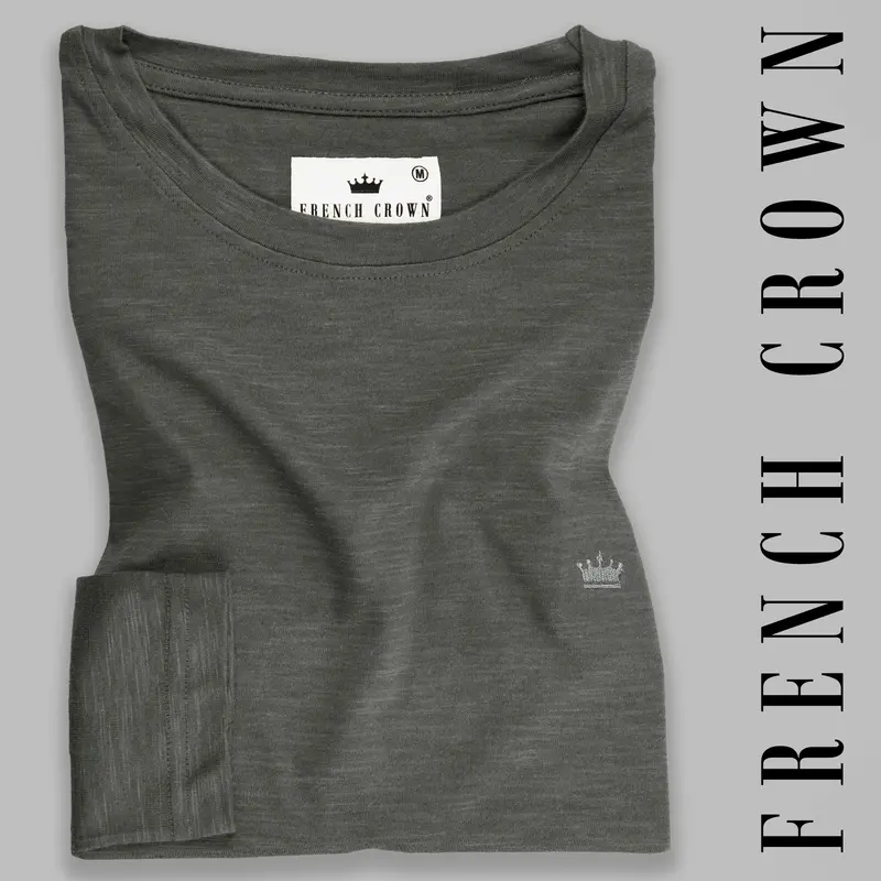 Fossil Grey Slubbed Full-Sleeve Super Soft Supima Organic Cotton Jersey T-Shirt 1