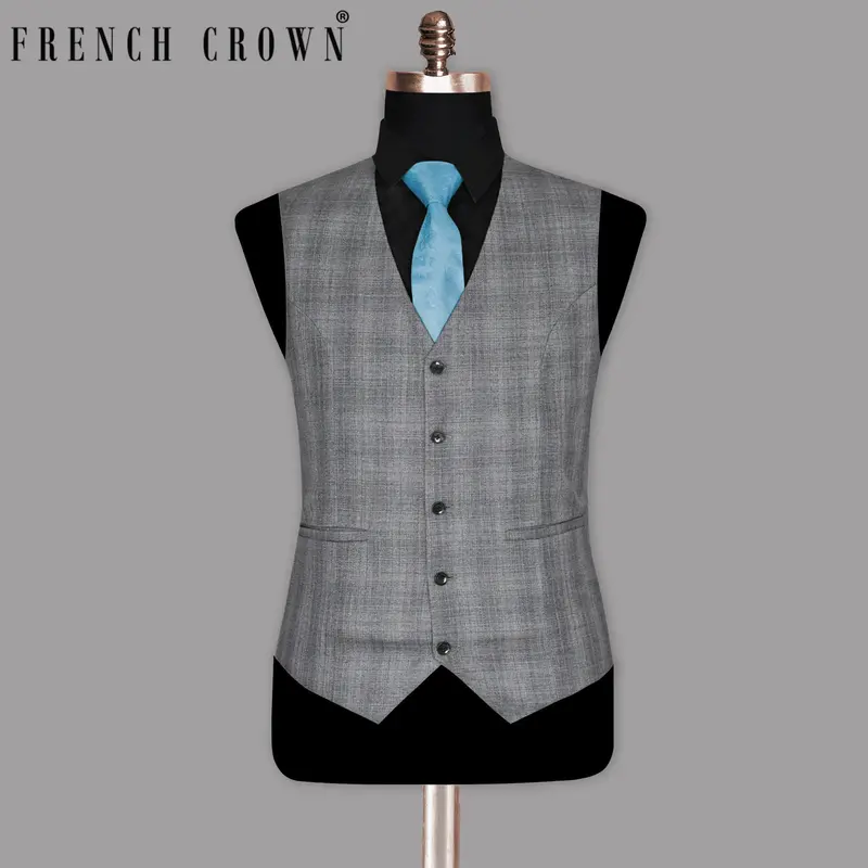 Fossil Grey Subtle Plaid Waistcoat 1
