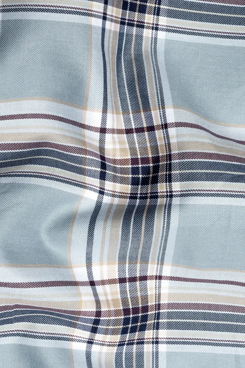 French Blue And Spring Cream Checked Twill Premium Cotton Shirt 2