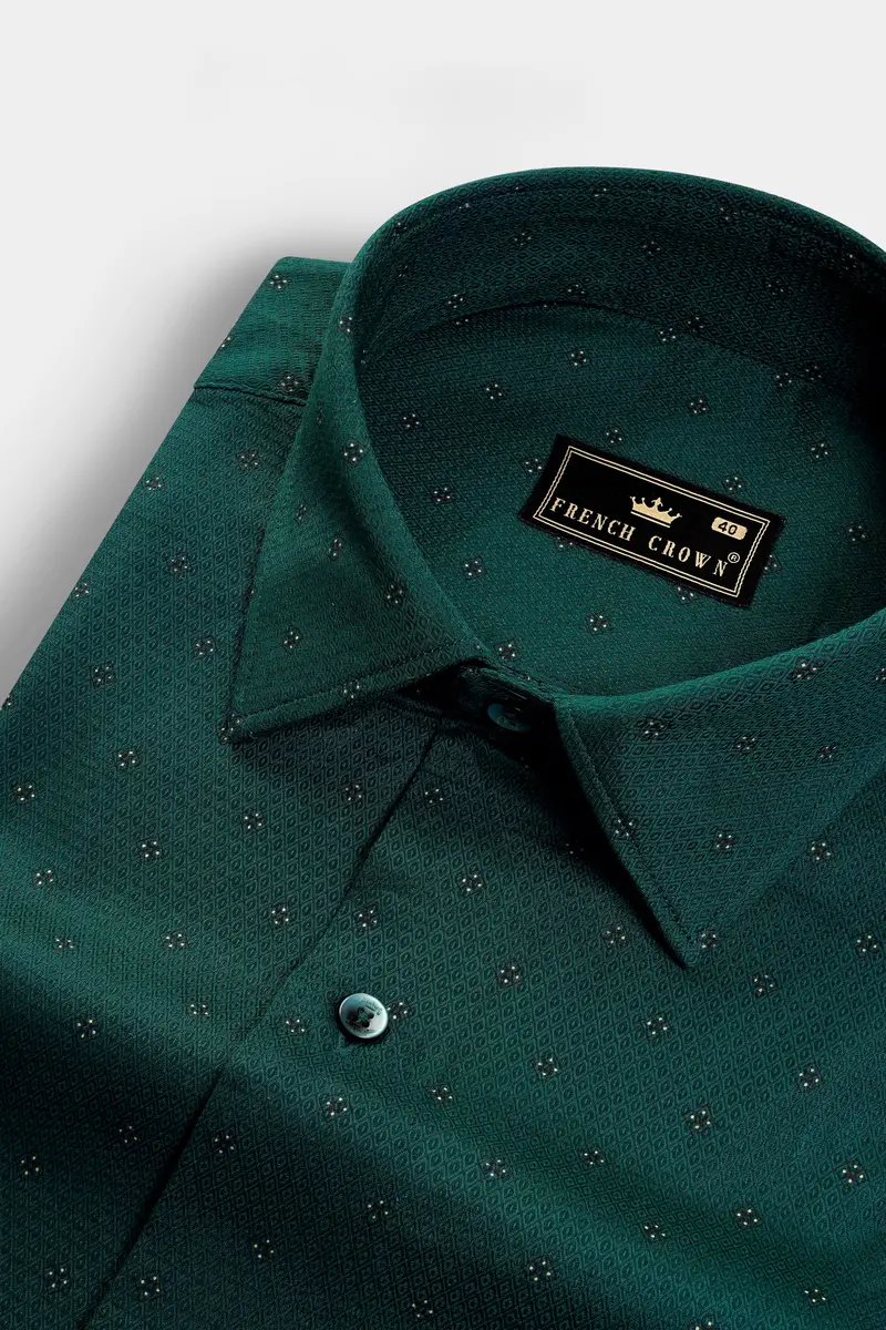 French Crown Green Dobby Textured Premium Giza Cotton Shirt 1