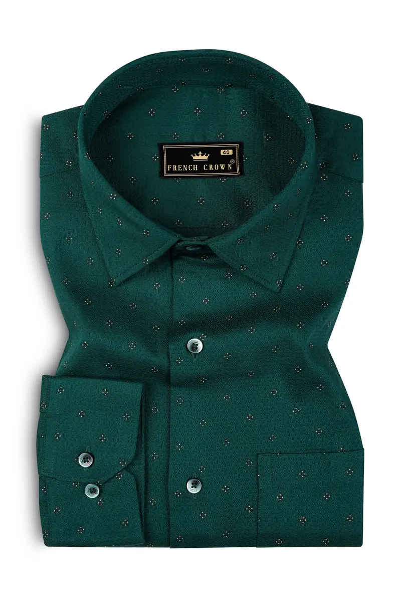 French Crown Green Dobby Textured Premium Giza Cotton Shirt 3
