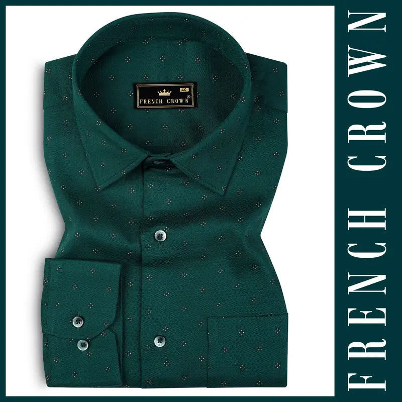 French Crown Green Dobby Textured Premium Giza Cotton Shirt 6