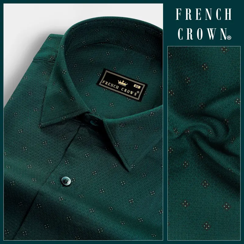 French Crown Green Dobby Textured Premium Giza Cotton Shirt 9