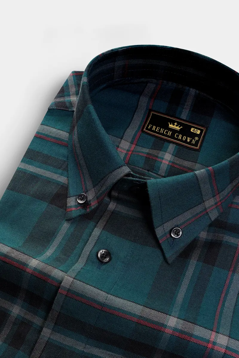 French Crown Green Plaid Royal Oxford Premium Cotton Shirt 1