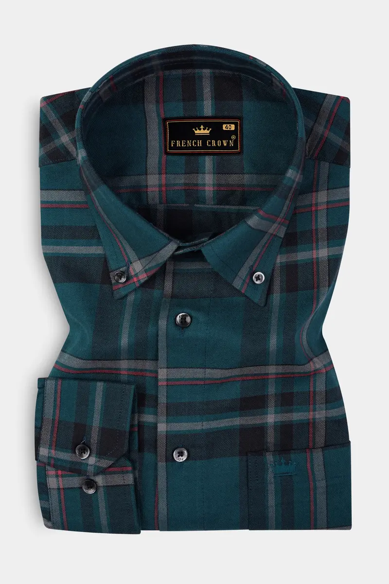 French Crown Green Plaid Royal Oxford Premium Cotton Shirt 3