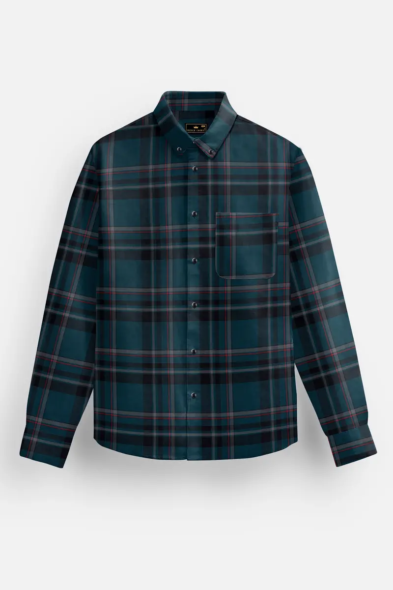 French Crown Green Plaid Royal Oxford Premium Cotton Shirt 4