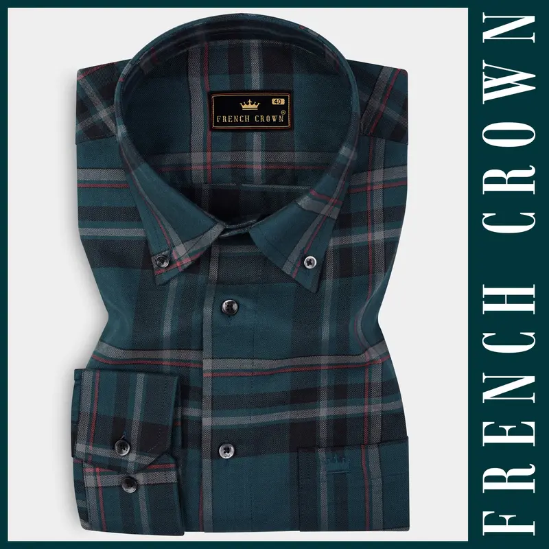 French Crown Green Plaid Royal Oxford Premium Cotton Shirt 6