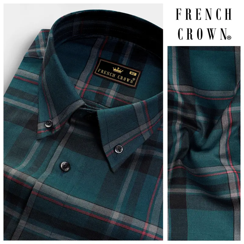 French Crown Green Plaid Royal Oxford Premium Cotton Shirt 9