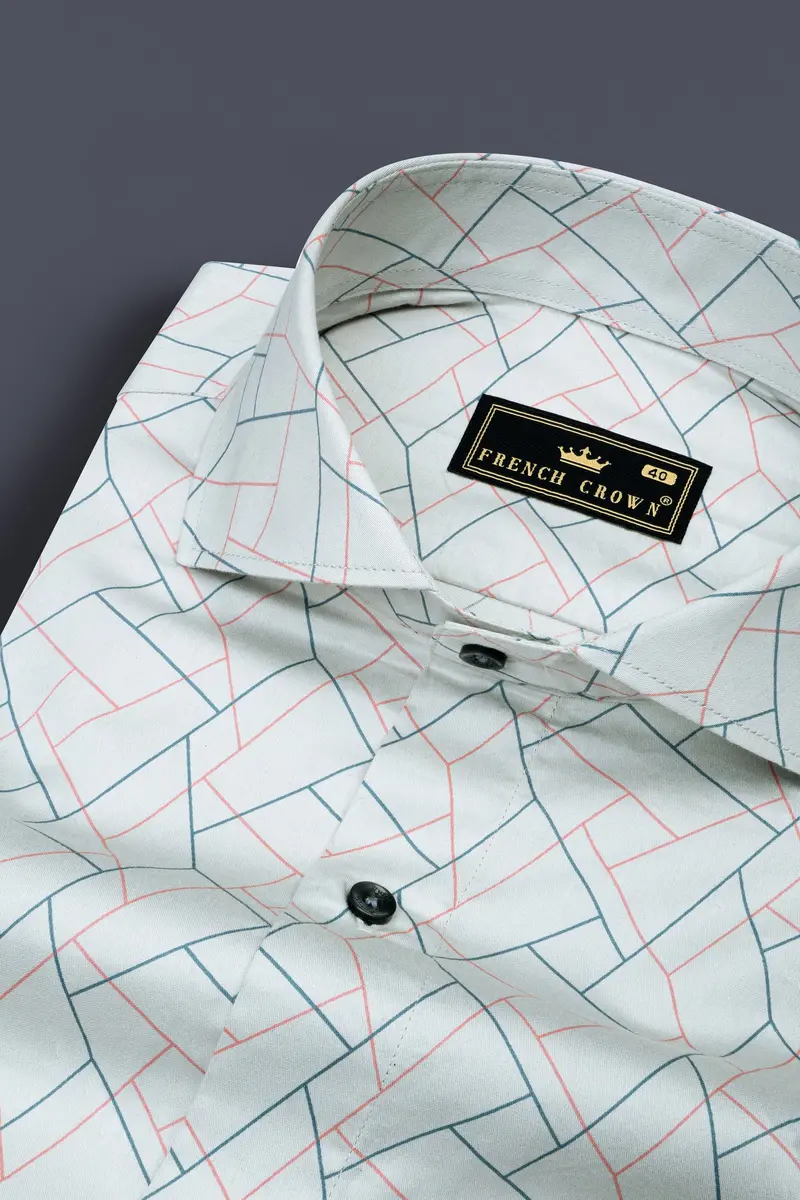 French Green Multicolour Abstract Lines Printed Subtle Sheen Super Soft Premium Cotton Shirt 1