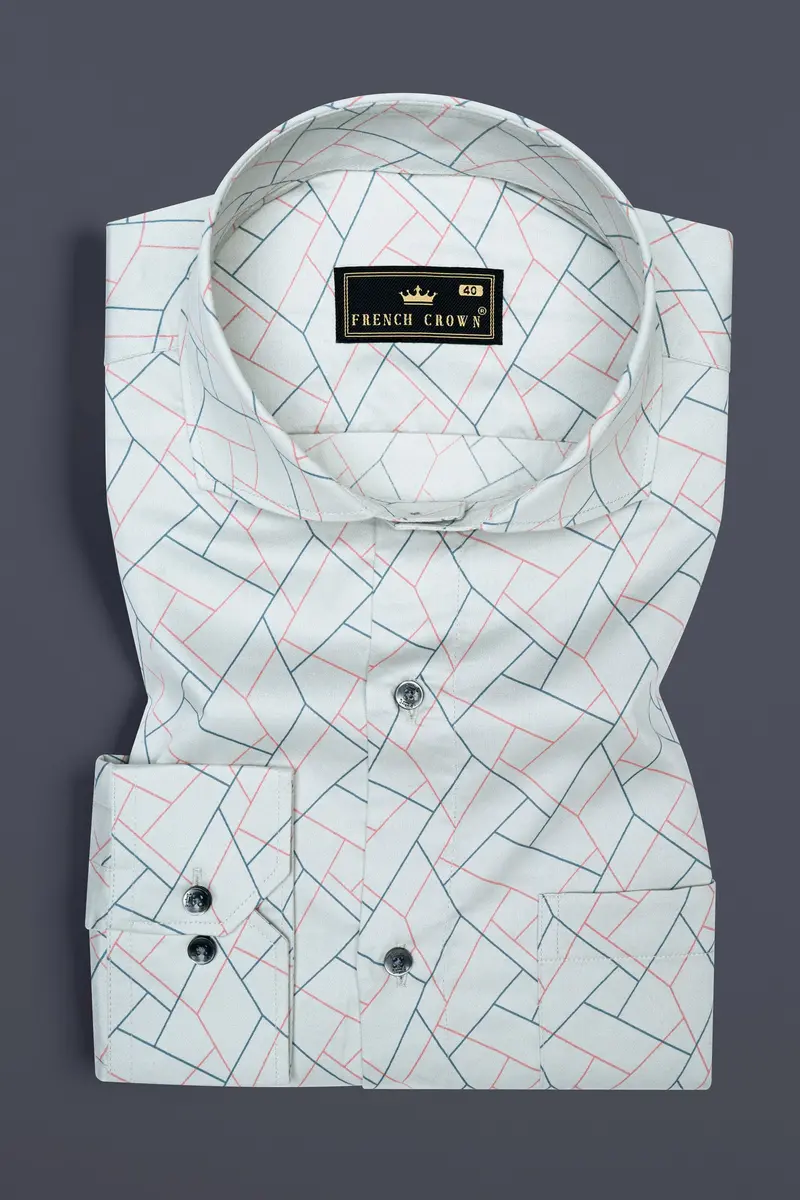 French Green Multicolour Abstract Lines Printed Subtle Sheen Super Soft Premium Cotton Shirt 3