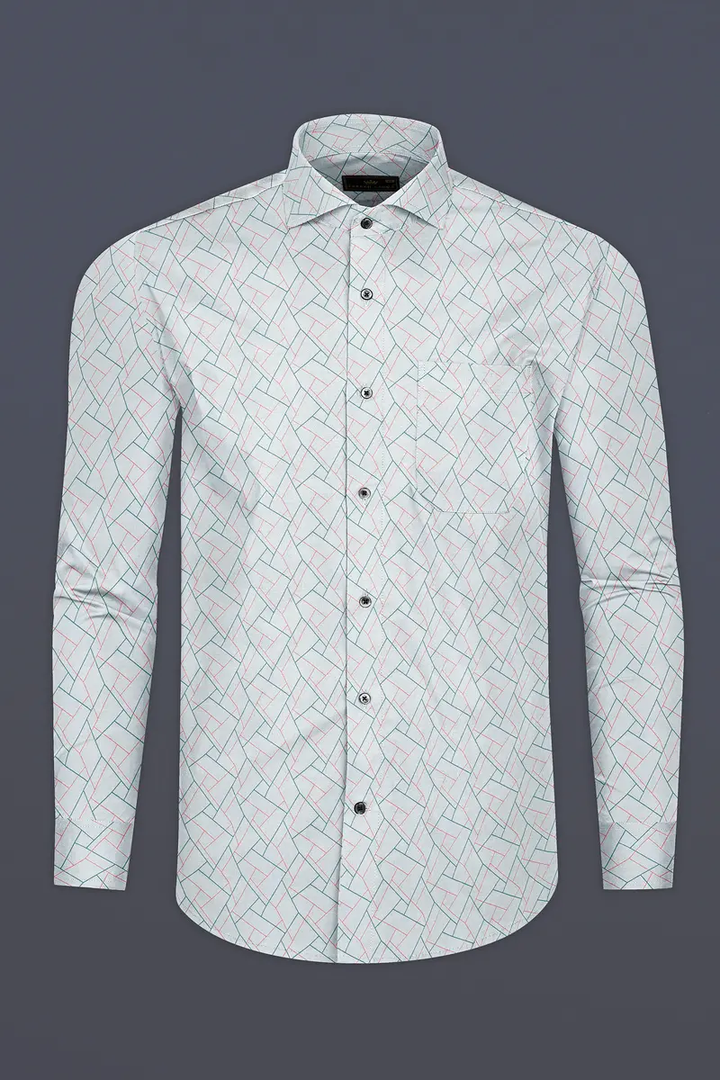 French Green Multicolour Abstract Lines Printed Subtle Sheen Super Soft Premium Cotton Shirt 4