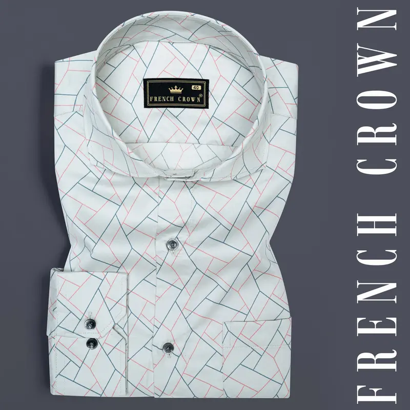 French Green Multicolour Abstract Lines Printed Subtle Sheen Super Soft Premium Cotton Shirt 6