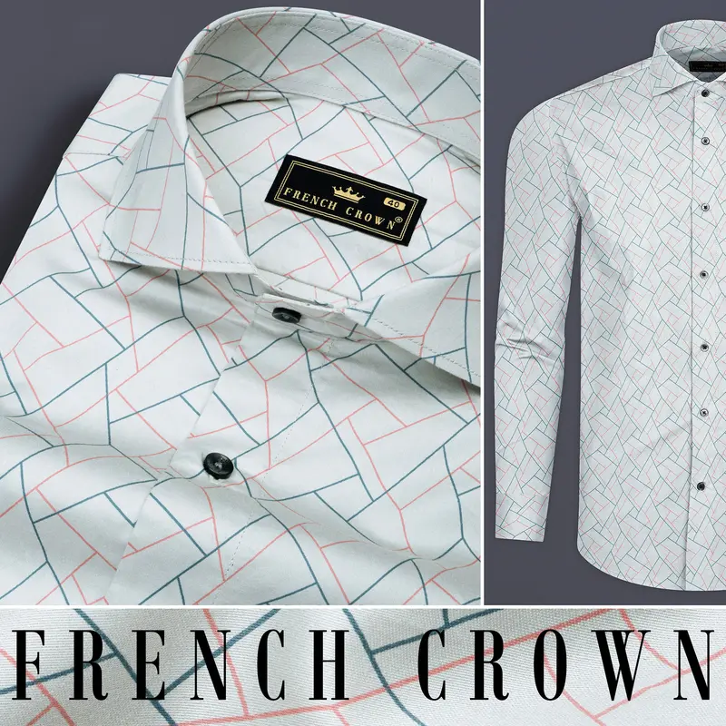 French Green Multicolour Abstract Lines Printed Subtle Sheen Super Soft Premium Cotton Shirt 9