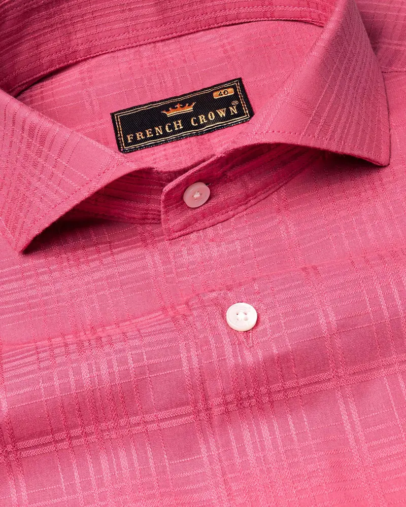 French Rose Checkered Dobby Textured Premium Giza Cotton Shirt 1