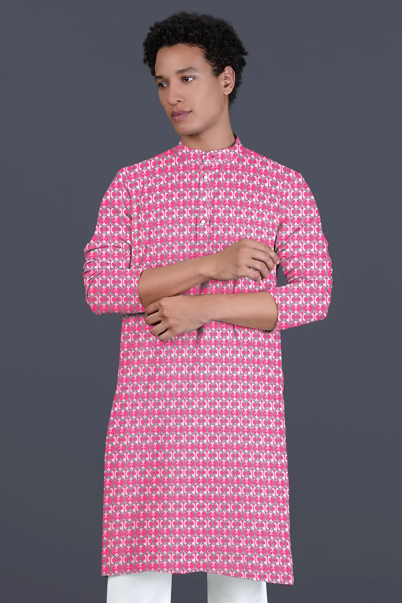 French Rose Pink And Bright White Designer Embroidered Kurta Set 4