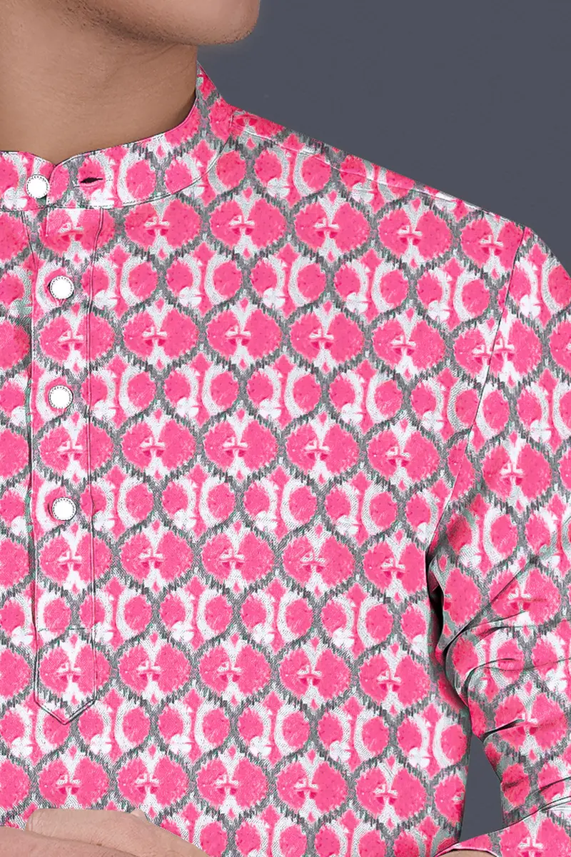 French Rose Pink And Bright White Designer Embroidered Kurta Set 5