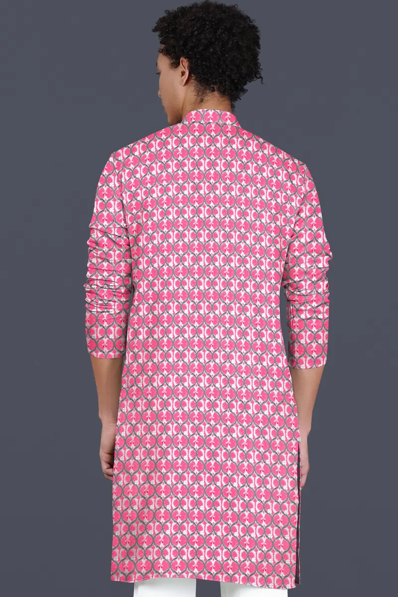 French Rose Pink And Bright White Designer Embroidered Kurta Set 6