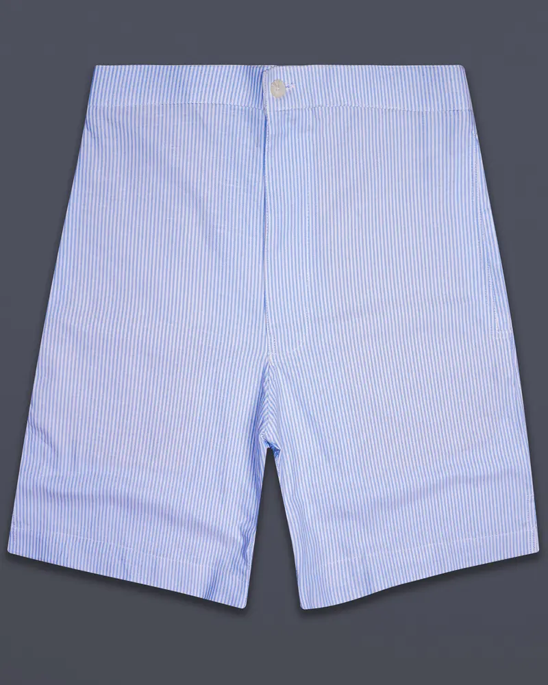 Frescot-Jordy Blue And Bright White Striped Oxford Premium Cotton Shorts 1