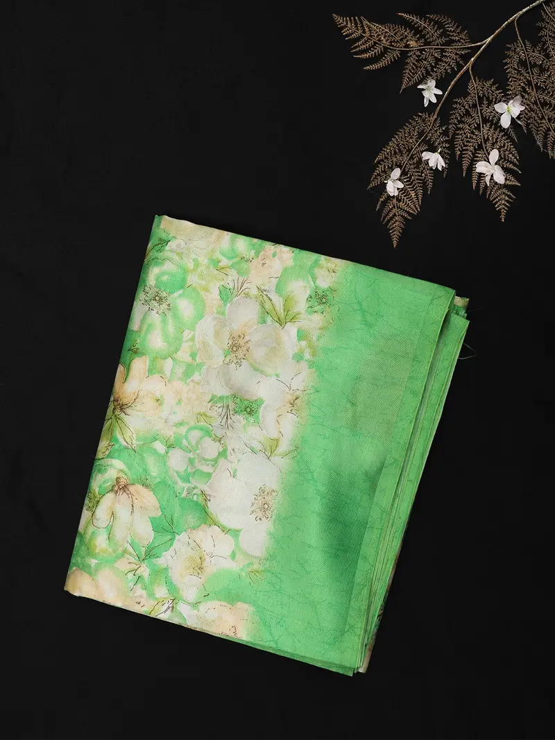 Fresh Apple Green Floral Woven Design Blended Cotton Saree 1