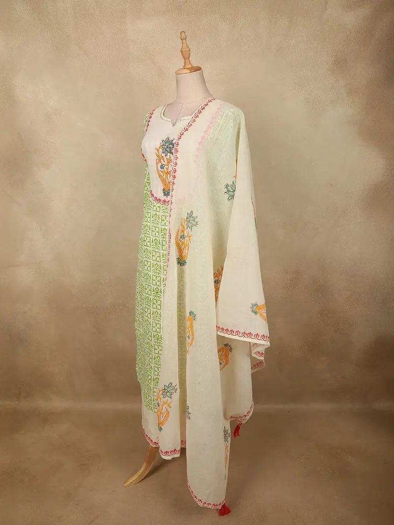 Fresh Leaf Green Floral Printed Design Cotton Salwar Suit With Dupatta 3