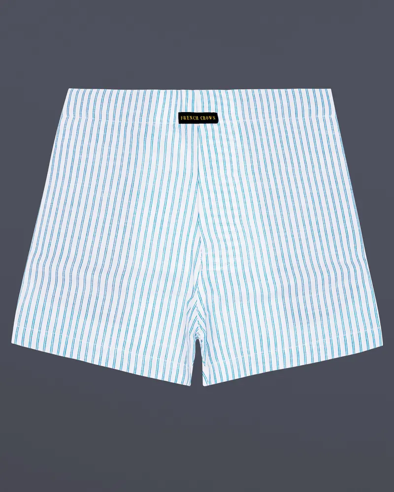 Freslyn-Fountain Blue And Bright White Striped Luxurious Linen Boxer 1