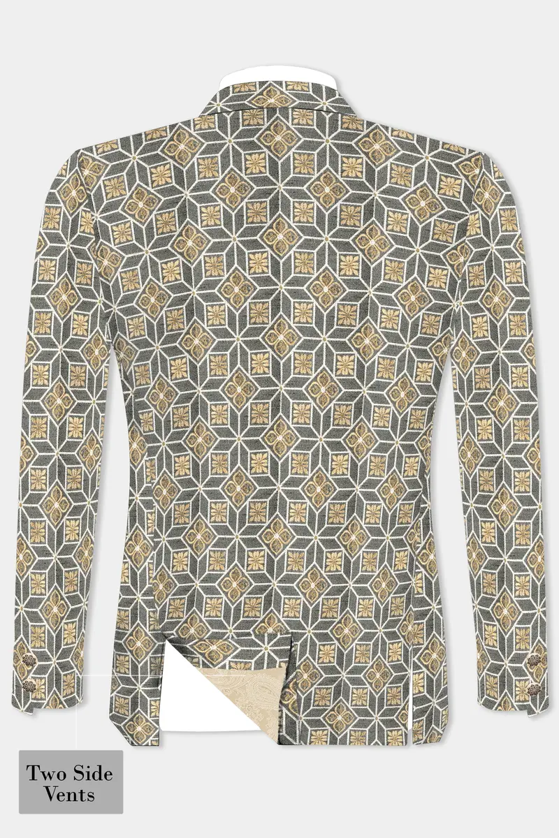 Friar Gray And Pavlova Brown Geometric Pattern Jacquard Weave Cross Placket Bandhgala Jodhpuri 7