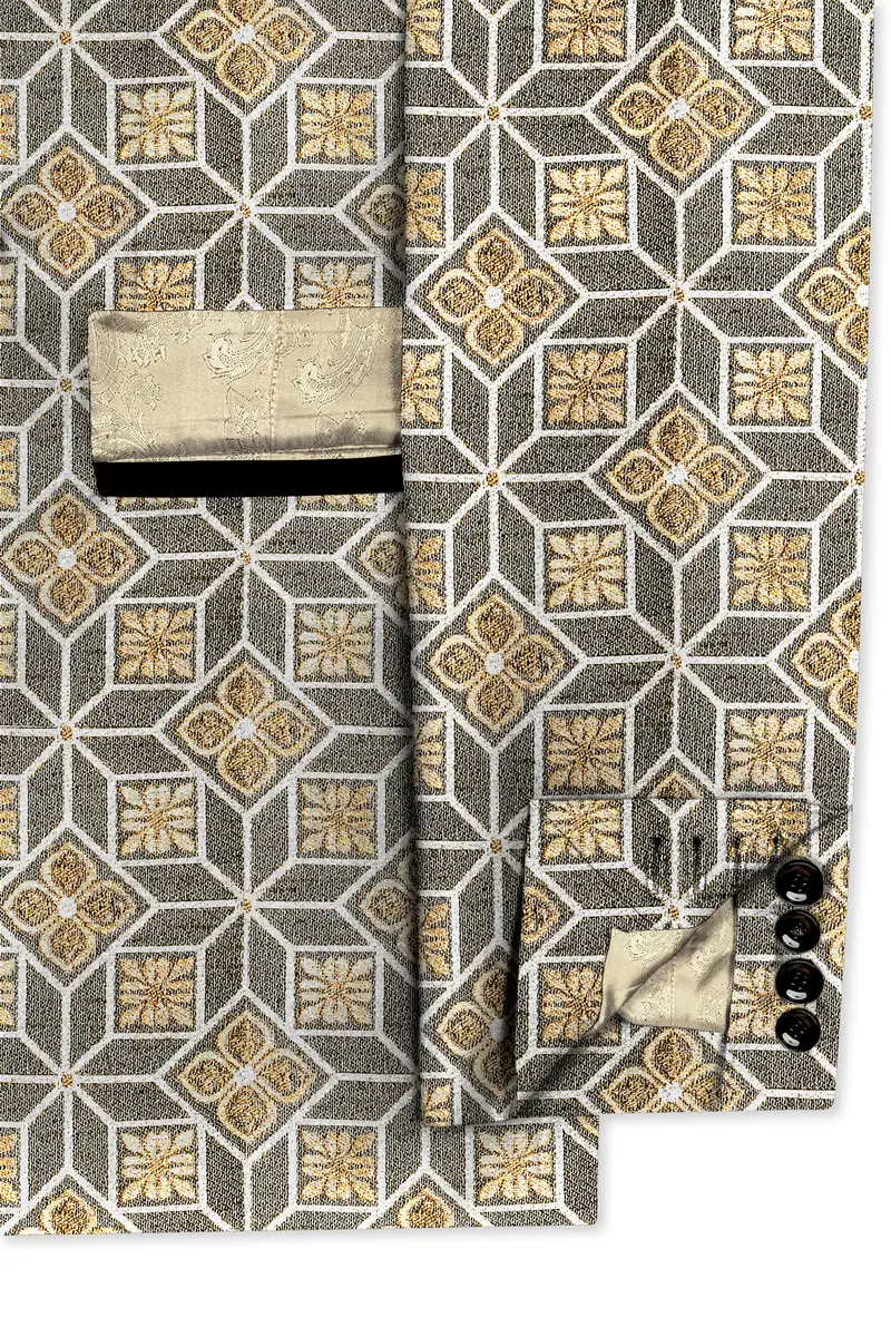 Friar Gray And Pavlova Brown Geometric Pattern Jacquard Weave Tuxedo Blazer 6