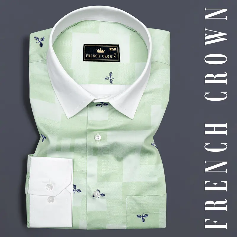 Fringy Green With Stratos Blue Leaves Printed Super Soft Premium Cotton Shirt 1