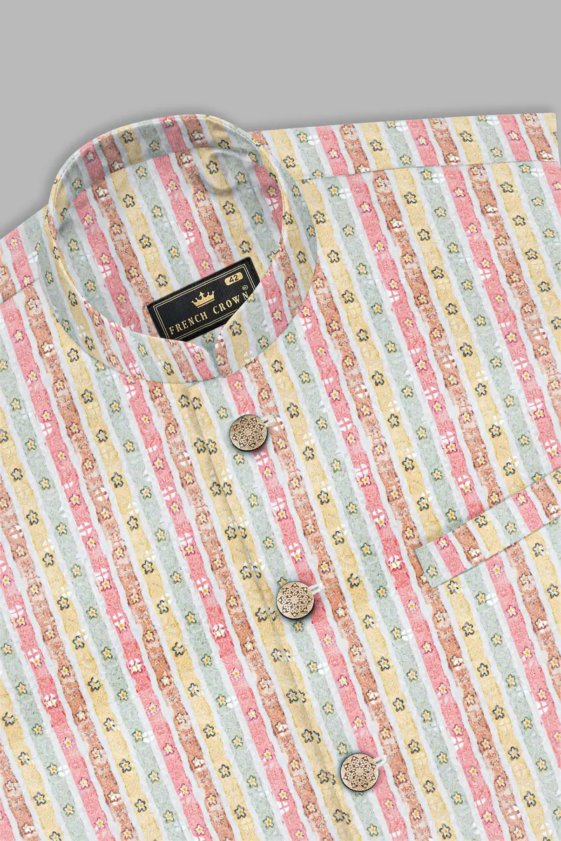 Froly Pink And Apple Blossom Brown Multicolour Designer Thread Embroidered Nehru Jacket 10