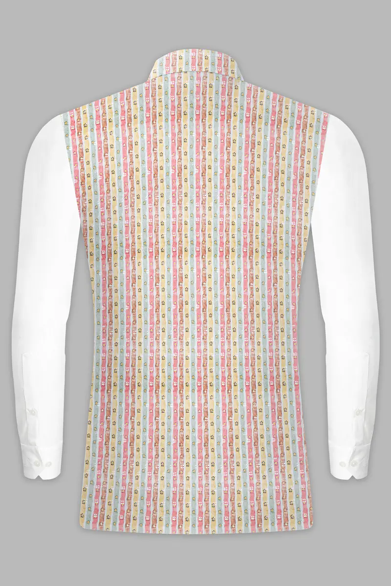 Froly Pink And Apple Blossom Brown Multicolour Designer Thread Embroidered Nehru Jacket 9