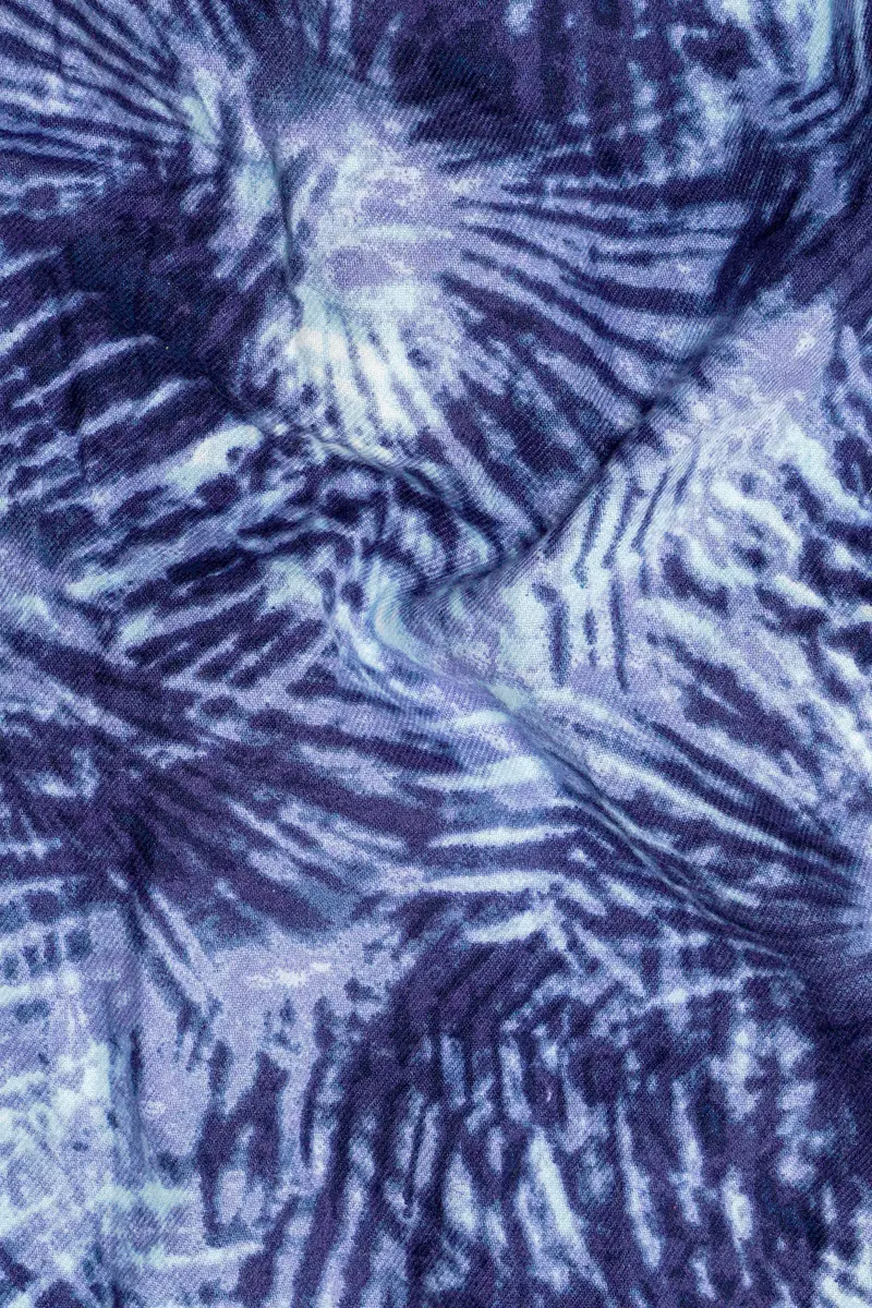 Frost Indigo-Blue And Bright White Dry Printed Flannel Casual Zipper Closure Designer Shirt 3