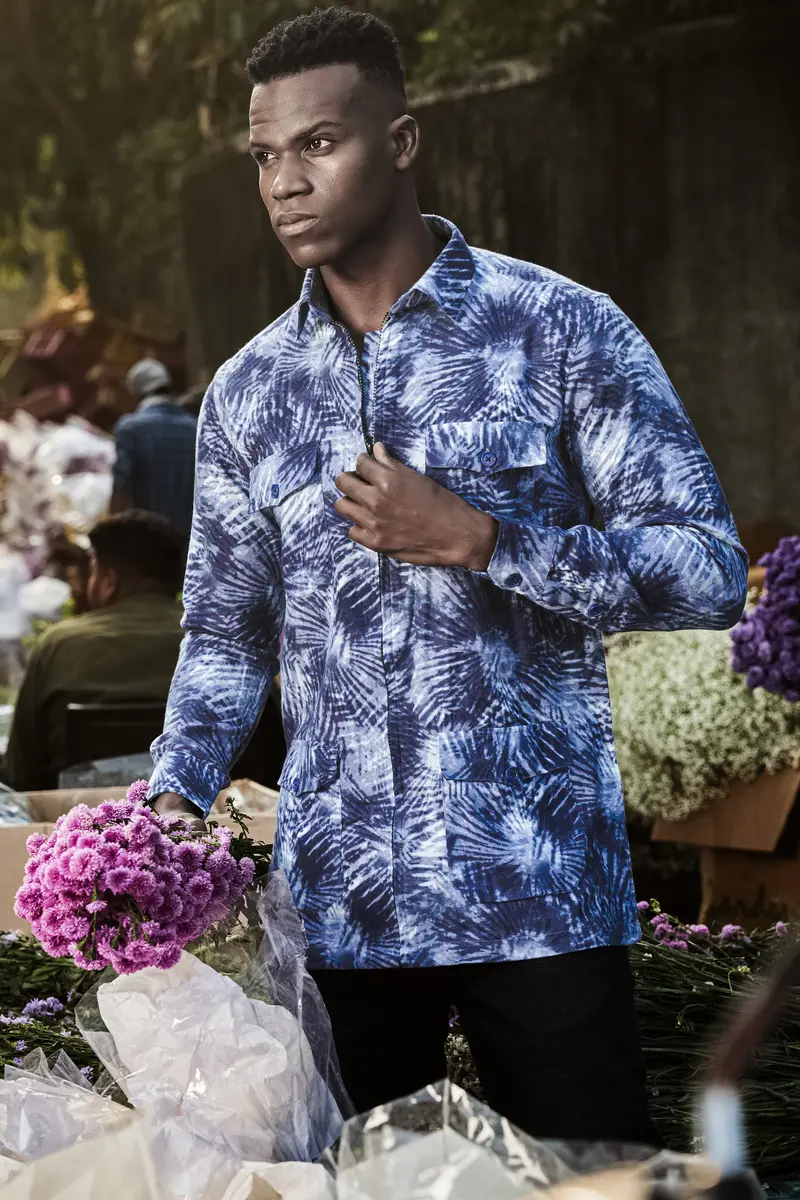Frost Indigo-Blue And Bright White Dry Printed Flannel Casual Zipper Closure Designer Shirt 8