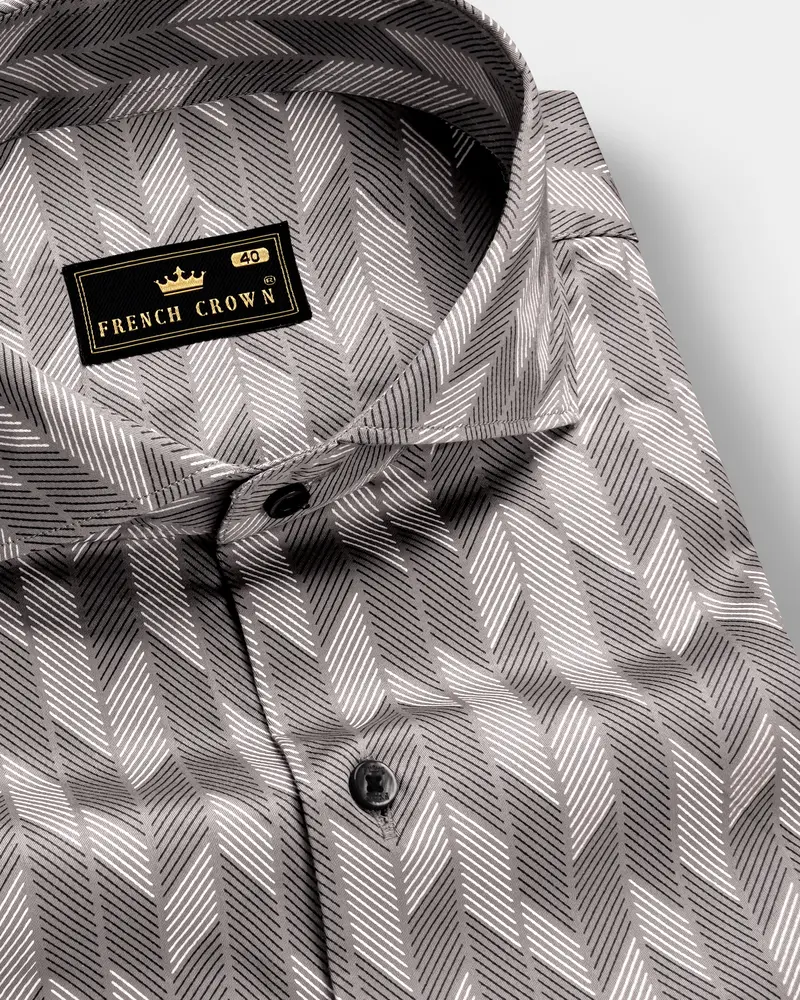 Frosted-Dusty Gray And Bright White Printed Subtle Sheen Super Soft Premium Cotton Semi Formal Shirt 1